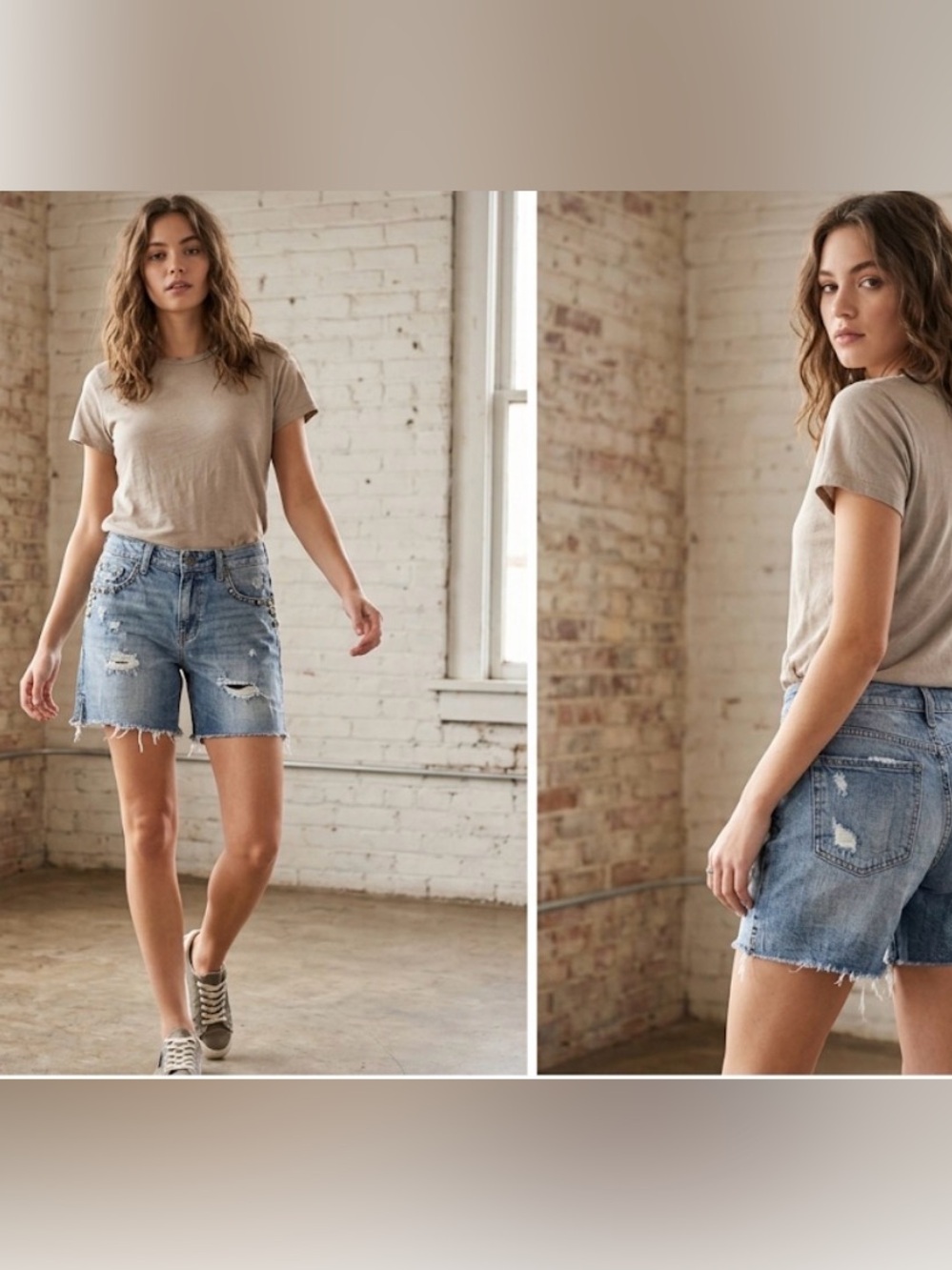 NWOT Decree Light Blue Distressed Jean Shorts with Stud Accents